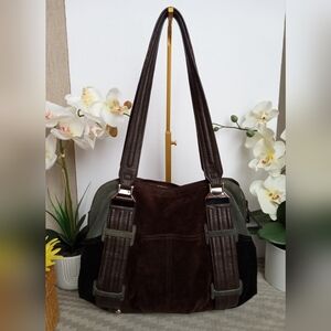 Tignanello Colorblock Brown And Grey Suede Leather Shoulder Bag